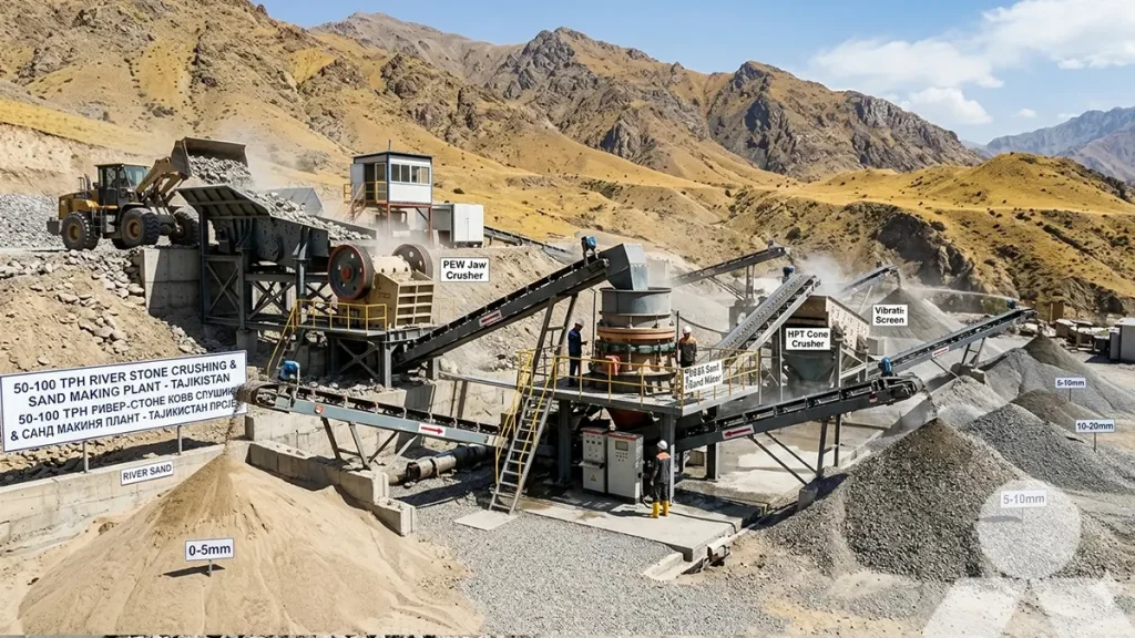 50-100 TPH River Stone Crushing & Sand Making Plant in Tajikistan