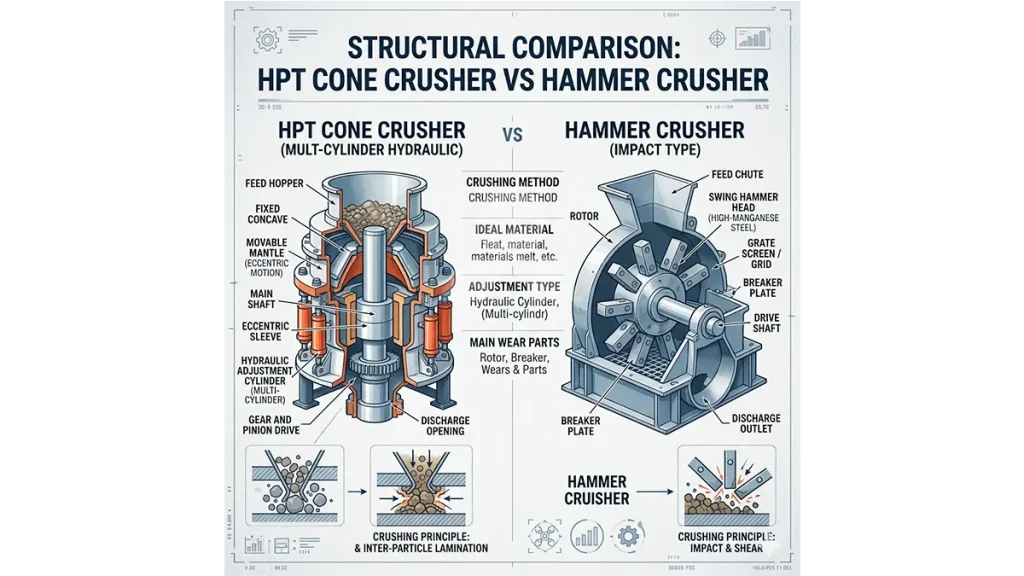 Images Comparing the Structures of the HPT Cone Crusher and the Hammer Crusher